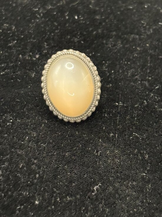 Jewelry - Large Oval Honey-Yellow Cabochon Silver Statement Ring With Intricate Rope R221